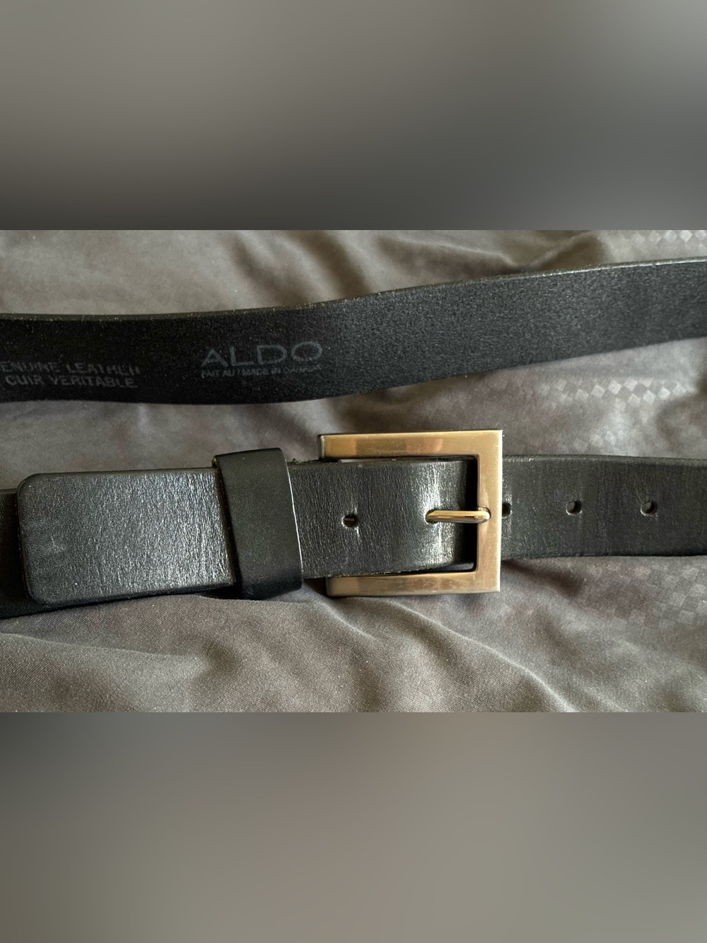 ALDO Unisex Black Leather Belt W/Silver Tone 2” Buckle; Size Large